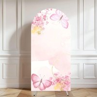 Aperturee Pink Butterfly Floral Arch Cover, Girls Birthday Backdrop with Blossoms, Spring Garden Party Photo Decor