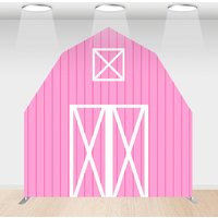 Aperturee Pink White Wooden Barn Door Arch Backdrop For Party, 6 x 6 ft, 219 USD, barn door arch backdrops, WYGD5L08-AJ