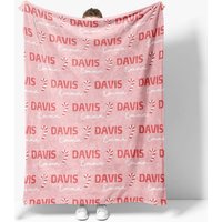 Aperturee Personalized Christmas Candy Cane Blanket with Custom Name, Holiday Decor Throw for Kids, Pink Xmas Gift, 30x40in (WxH)