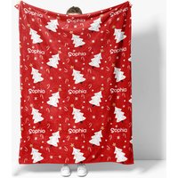 Aperturee Personalized Christmas Tree Blanket with Custom Name, Red Holiday Decor with White Trees, Xmas Gift for Girls, 30x40in (WxH)