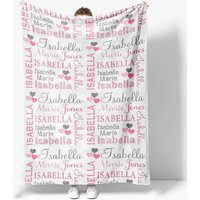 Aperturee Personalized Name Blanket for Girl, Custom Baby Blanket with Hearts, Pink and Grey Nursery Decor Swaddle