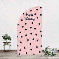 Aperturee Pink Black Dots Girls Happy Birthday Half Moon Arch Backdrop, 1.6x4ft (50x120cm), 98.18 USD, arch backdrop kit, XQGD1X83YL-AJ