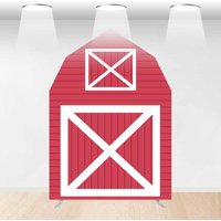 Aperturee Red White Farm House Barn Door Arch Party Backdrop, 5 x 7 ft, 214 USD, barn door arch backdrops, XQGD1X91-CJ