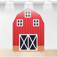 Aperturee Rustic Red Brown Barn Door Arch Party Decor Backdrop, 5 x 7 ft, 214 USD, barn door arch backdrops, XQGD1X92-CJ