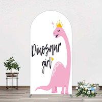 Aperturee Pink Dinosaur Girl Birthday Party Arch Backdrop, 1.6x4ft (50x120cm), 98.18 USD, arch backdrop kit, XQGD1X97-AJ