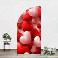 Aperturee 3D Hearts Valentine's Day Half Moon Arch Backdrop, Red and White Romantic Love Theme, Wedding or Anniversary Photo Prop, 1.6x4ft (50x1