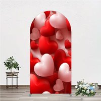 Aperturee 3D Hearts Valentine's Day Arch Backdrop, Red and White Romantic Love Theme, Wedding or Anniversary Photo Prop, 1.6x4ft (50