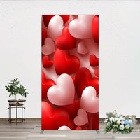Aperturee 3D Hearts Valentine's Day Rectangle Backdrop, Red and White Romantic Love Theme, Wedding or Anniversary Photo Prop, 1.6x4ft (50x1