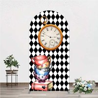 Aperturee Alice in Wonderland Inspired Birthday Arch Backdrop, Mad Hatter Tea Party with Clock, Whimsical Photo Prop Decor, 1.6x4ft (50x120cm), 98.1