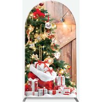 Aperturee Arch Backdrop Rustic Wood Christmas Barn Door Cover Photo Background