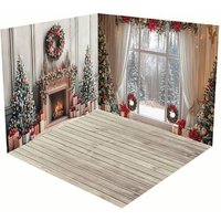 Aperturee Christmas Vibe Fireplace Window Room Set Backdrop | Christmas Photo Booth Backdrop | Xmas Backdrop | Christmas Backdrops For Photography