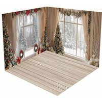 Aperturee Beige Floor Curtain Christmas Vibe Room Set Backdrop | Xmas Backdrop | Winter Wonderland Backdrop | Christmas Backgrounds Fireplace