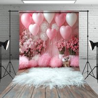 Aperturee Pink White Balloons Floral Valentines Day Backdrop | Valentine'S Day Backdrops | Valentine Photo Backdrop | Happy Valentines Day Banner