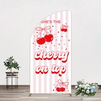 Aperturee Pink Red Cherry On Top Stripe Birthday Half Moon Arch Backdrop, 1.6 x 4 ft (0.5 x 1.2 m), 98.18 USD, arch backdrop kit, YMGD1Z51YL-AJ