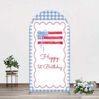 Aperturee Blue White Plaid Bow Happy 1st Birthday Arch Backdrop, 1.6 x 4 ft (0.5 x 1.2 m), 98.18 USD, arch backdrop kit, YMGD2Z31-AJ