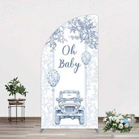 Aperturee Rustic Blue Floral Truck Baby Shower Half Moon Arch Backdrop, 1.6x4ft (50x120cm), 98.18 USD, arch backdrop kit, YMGD2Z78YL-AJ