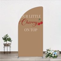 Aperturee Our Little Cherry On Top Half Moon Arch Backdrop, Minimalist Retro Themed Baby Shower, Vintage Fruit Welcome Sign Decor, 1.6x4ft (50x1
