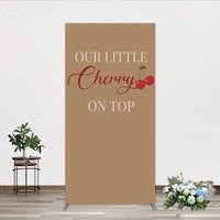 Aperturee Our Little Cherry On Top Rectangle Backdrop, Minimalist Retro Themed Baby Shower, Vintage Fruit Welcome Sign Decor, 1.6x4ft (50x1