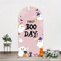 Aperturee First Boo Day Halloween Arch Backdrop for First Birthday, Cute Ghost and Pumpkin, Spooky Themed Party Photo Prop, 1.6x4ft (50
