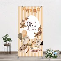 Aperturee One Silly Goose First Birthday Rectangle Backdrop, Farm Themed Party with Goose and Bear, Rustic Storybook Decor Prop, 1.6x4ft (50x1