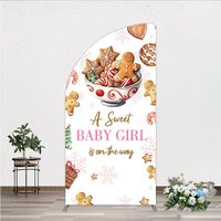 Aperturee A Sweet Baby Girl is on the Way Half Moon Arch Backdrop, Christmas Gingerbread Cookie, Winter Holiday Baby Shower Decor, 1.6x4ft (50x120cm)