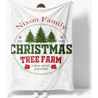 Aperturee Simple White Christmas Tree Farm Custom Text Blanket | Custom Blanket With Name | Designable Blankets With Name | Best Photo Blanket