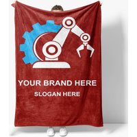 Aperturee Simple Red Blue White Robotic Arm Custom Text Blanket | Custom Blanket With Name | Custom Baby Blankets | Designable Blankets With Name