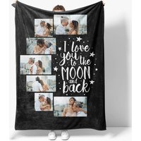 Aperturee Love You To The Moon Back Black Custom Photo Blanket | Picture Blanket Gift | Photo Blanket Deals | Memorial Blankets With Pictures