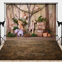 Aperturee Jungle Safari Animals Combo Set Backdrop, Watercolor Monkey Giraffe Lion, Baby Shower Birthday Party Decoration, Professional Studio Prop