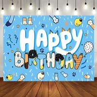 Aperturee Blue Ribbons Dog Paw Print Happy Birthday Backdrop, 5X3FT(1.5X1M), 15.07 USD, birthday backdrops, YZHD1P78-E