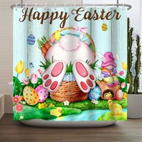 Aperturee Happy Easter Shower Curtain Professional Rustic Holiday Bathroom Prop