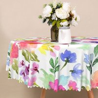 Aperturee Modern Colorful Floral Round Tablecloth, for Vibrant Spring and Summer Dining, Wedding, or Party Decor, Diameter 48inch