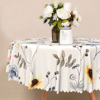 Aperturee Colorful Floral Round Tablecloth with Green Leaves, for Vibrant Spring and Summer Kitchen Dining Decor, Diameter 48inch