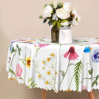 Aperturee Vibrant and Colorful Floral Round Tablecloth, Modern Botanical Design for Spring and Summer Parties, Diameter 48inch