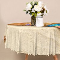 Aperturee Coastal Beach Round Tablecloth with Conch and Starfish Pattern, for Nautical Themed Dining Decor, Diameter 48inch