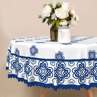 Aperturee Retro Blue and White Round Tablecloth with Floral Cloud Pattern, for Vintage and Chinoiserie Style Decor, Diameter 48inch