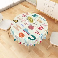 Aperturee Colorful Alphabet Round Tablecloth, Educational ABC Design for Kids Birthday Party or Classroom Decor, Diameter 48inch