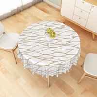 Aperturee Modern Gold and White Geometric Stripe Round Tablecloth, for Elegant and Contemporary Holiday Decor, Diameter 48inch