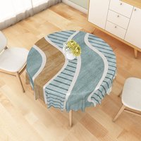 Aperturee Modern Brown and Green Striped Round Tablecloth, for Earth Tone and Neutral Contemporary Decor, Diameter 48inch