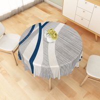 Aperturee Modern Blue, White, and Gray Stripe Round Tablecloth, for Coastal and Contemporary Kitchen Decor, Diameter 48inch