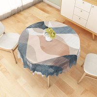 Aperturee Modern Abstract Wave Round Tablecloth in Beige, Brown, and Gray, for Neutral and Earthy Decor, Diameter 48inch