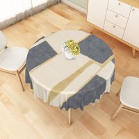Aperturee Modern Patchwork Round Tablecloth in White, Gray, and Yellow, for Contemporary Kitchen Decor, Diameter 48inch