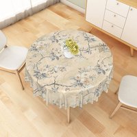Aperturee Neutral Floral Round Tablecloth in Beige, White, and Gray, for Modern Farmhouse and Elegant Decor, Diameter 48inch