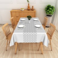 Aperturee Grey Trellis Rectangle Tablecloth, White and Grey Geometric Pattern Waterproof Table Cover Studio