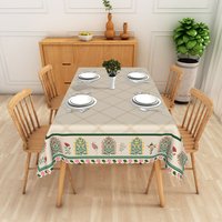 Aperturee Garden Border Rectangle Tablecloth, Beige Diamond Pattern Table Cover Art