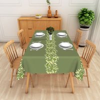 Aperturee Vine Stripe Rectangle Tablecloth, Sage Green Leaf Pattern Table Cover Art