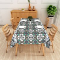 Aperturee Teal Mandala Rectangle Tablecloth, Grey Geometric Lace Table Cover Prop