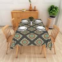 Aperturee Retro Sunburst Rectangle Tablecloth, Brown Geometric Pattern Table Cover Art