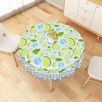 Aperturee Lime Slices Mint and Ice Cubes Pattern Round Tablecloth, Professional Citrus Design Table Cover for Interior