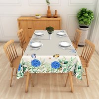 Aperturee Blue Hydrangea Rectangle Tablecloth, Butterfly and Floral Table Cover Studio